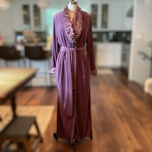 Vintage Diamond Tea Velvet Velour Wrap Full Length Robe with Belt